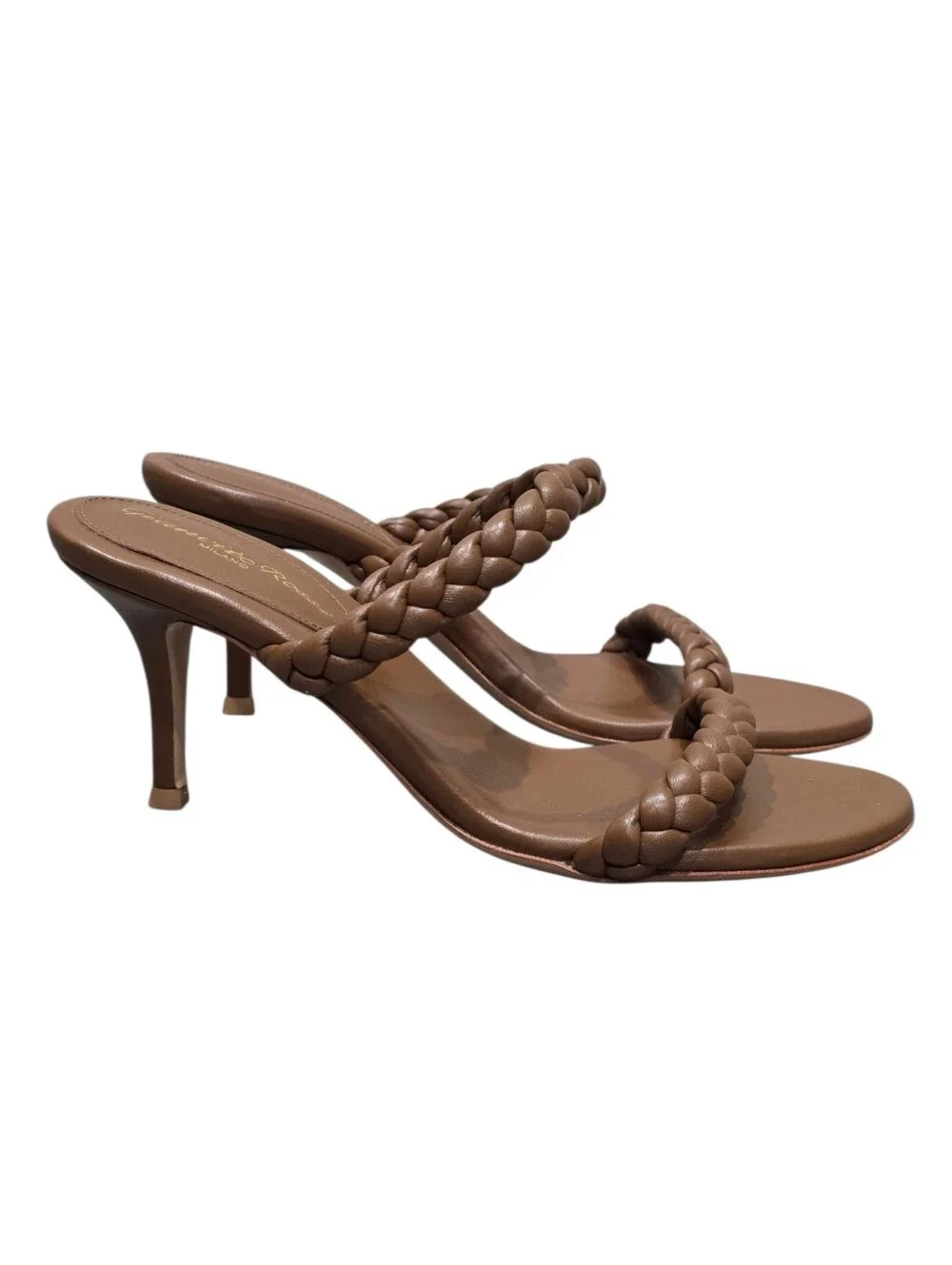 GIANVITO ROSSI MARLEY 70 HEEL BRAIDED SANDALS BROWN 37